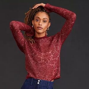 By Anthropologie | Hanna Lace‎ Mock Neck Sweater Merino Blend Size L